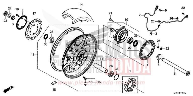 ROUE ARRIERE de CBR1000RR SP SP1 SP2 PEARL GLARE WHITE (NHB53) 2022
